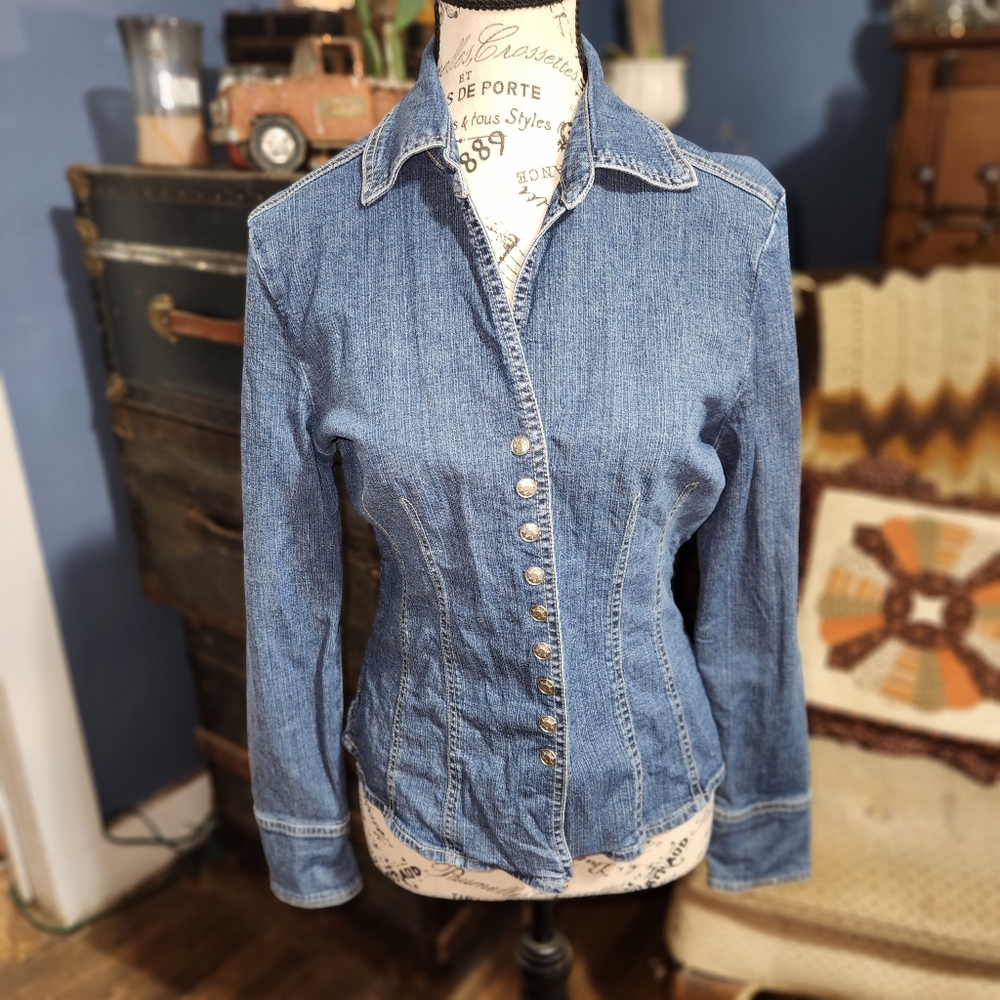 Ami Blue Denim Button-Front Western Shirt Jacket